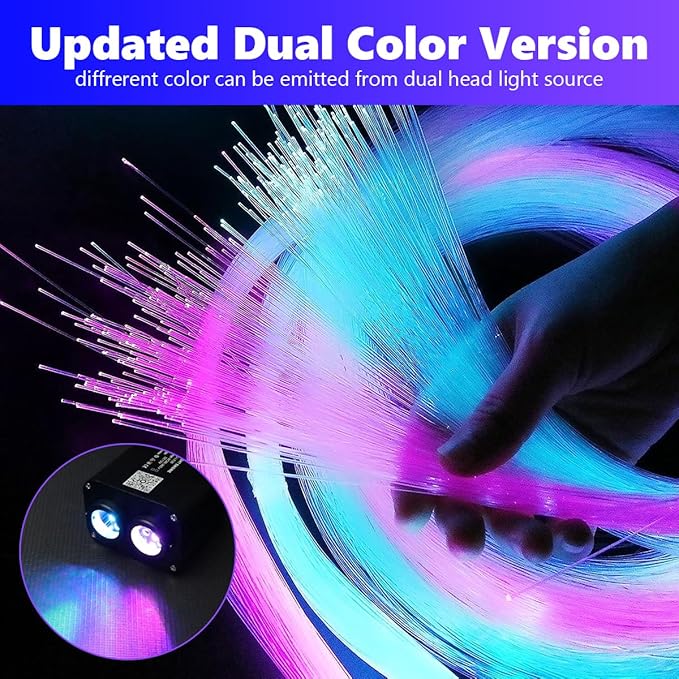 AMKI Dual Color 20W Twinkle Starlight Headliner Kit 900pcs 0.03in 9.8ft Fiber Optic Star Ceiling Light Sound Activated Music Mode APP/Remote Control Dual Port Light Box for Car Home Roof Decor