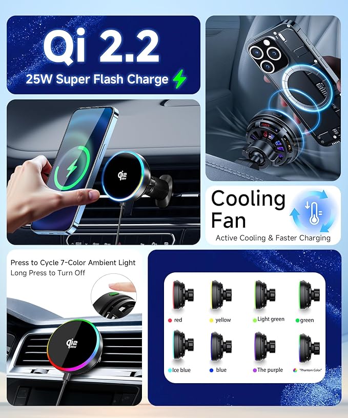 Qi2.2 Max 25W Fast Wireless Car Charger Phone Holder for 2016-2021 Honda Civic Accessories, 360° Rotation Phone Mount Compatible with MagSafe, Cell Phone Holder Does Not Affect Air Vent