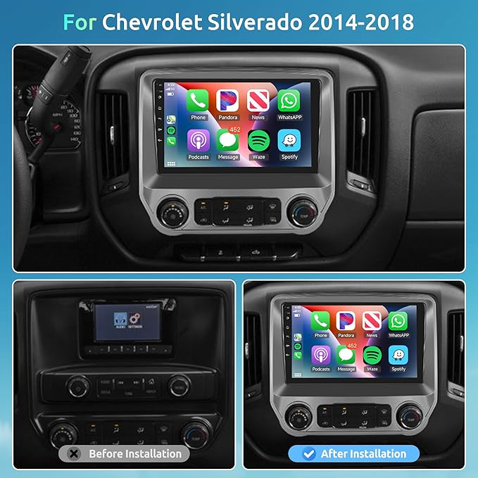 8 Core 6+128G Android Car Radio Stereo for Chevy Silverado/GMC Sierra 2014-2018 Wireless Carplay Android Auto, 10.1'' Touch Screen Head Unit Mirror Link WIFI GPS Bluetooth FM/RDS DSP Backup Camera SWC