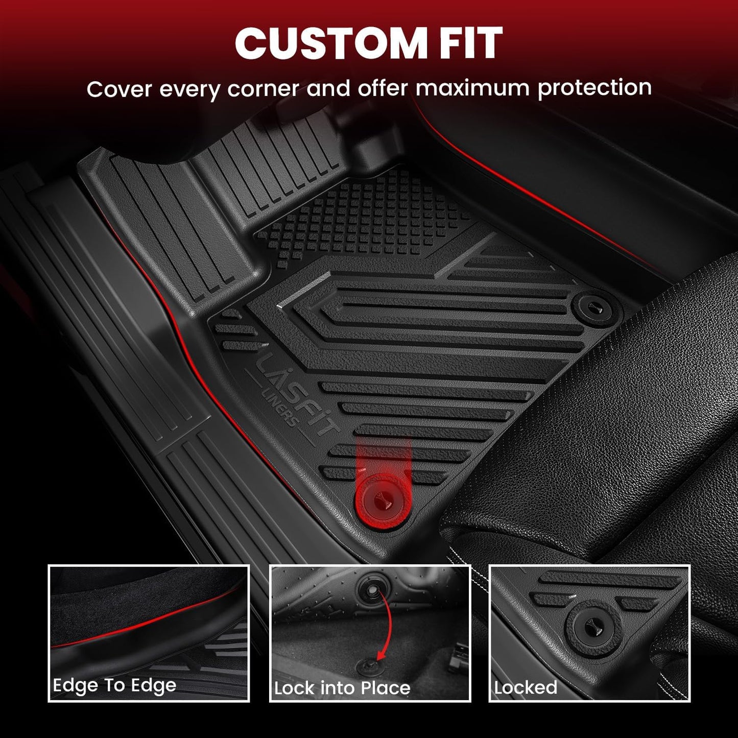 LASFIT Floor Mats and Cargo Liner for Ford Escape Hybrid 2020-2025(NOT for Gasoline Models) All Weather Protector TPE Custom Fit Car Floor Liners, 1st & 2nd Row & Trunk Set, 4PCS Black