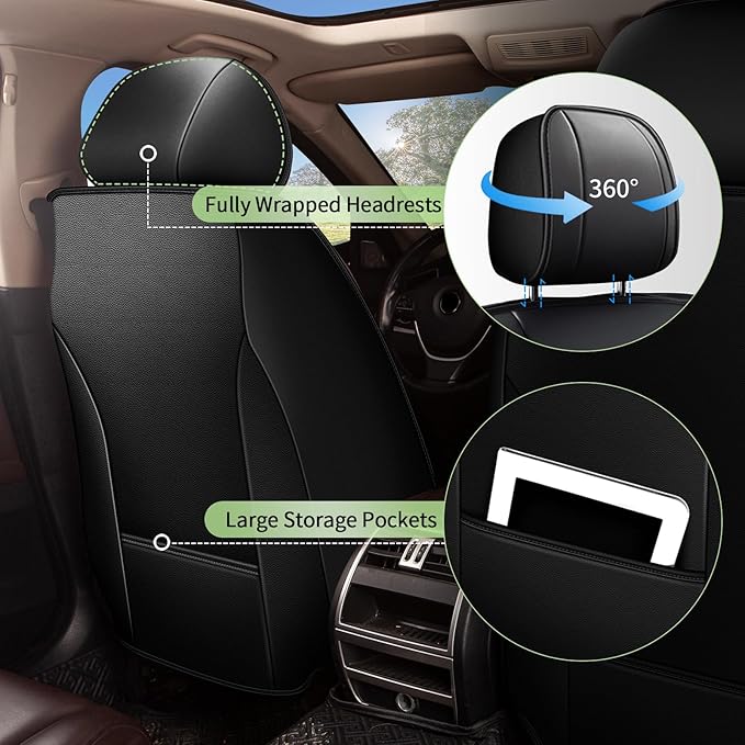 Car Seat Covers Full Set for Toyota Prius 2003-2015 - Cooling Ice Silk Leather Seat Cover - Ventilated 5 Seats Vehicle Seat Cushion Protector Automotive Accessories (Black)