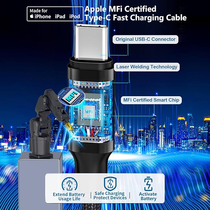 [Apple MFi Certified] iPhone 17 Car Charger, Rombica 3-Port 67W USB-C&USB-A Car Cigarette Lighter PD/QC Fast Car Charge with Type-C Braided Cord for iPhone 17/17 Pro Max/16 Pro/15/Galaxy S26/S25/Pixel