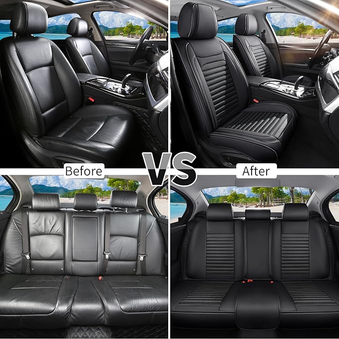 Car Seat Covers Full Set Fit for Toyota Camry 2001-2026, Premium Faux Leather Car Seat Protector,Breathable Anti-Slip Full Wrapping Edge Seat Covers(Black,Full Set)