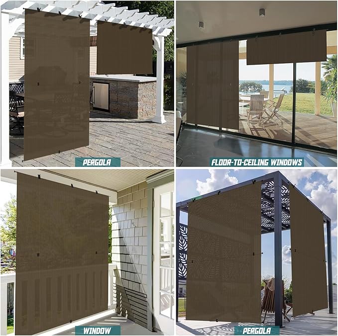 Bynbbur 7'W x 13.5'H Outdoor Patio Shades Foldable Roller Blinds, 220 GSM Sun Shade Roll Up Porch Screens Exterior Shade Cloth for Deck Pergola Backyard, Brown