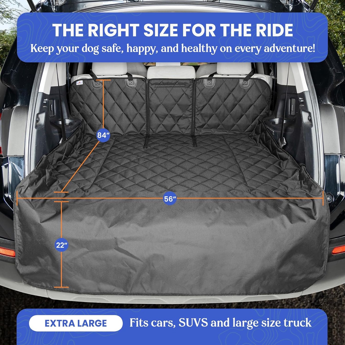 4Knines SUV Cargo Liner for Dogs, Trunk Mat for SUV, Durable Cargo Cover, Protector – Compatible with 60/40 Split Bench & Armrest Pass-Through, Waterproof, Machine Washable, Non-Slip (X Large, Black)