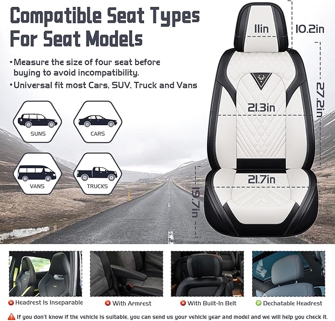 Truck Seat Covers for Chevy Silverado 3500 2007-2026, Waterproof Premium Leather Full Coverage Car Seat Cover, Muscle Sport Style Auto Interior Seat Cover Sets (Front Set/Black White)