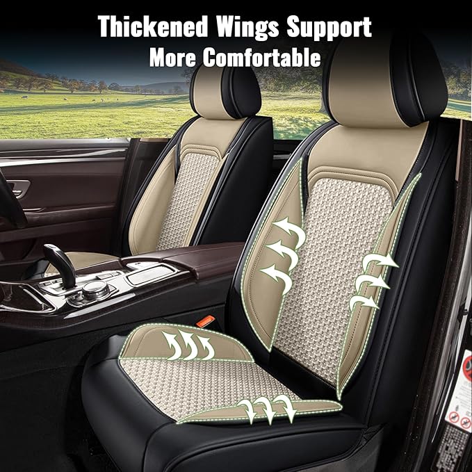 Car Seat Covers Full Set for Lexus NX 300/200t 2007-2025 2026, Breathable Cooling Ice Silk Leather Car Seat Cover 5 Seats for Lexus NX 300/200t Accessories (Black&Beige)