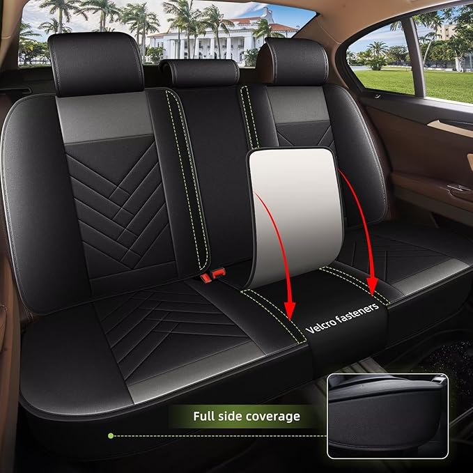 AOMSAZTO Seat Cover Fit for Toyota Highlander 2017-2026: Full Set Waterproof Faux Leather Automotive Seat Covers Vehicle Seat Cushion Protector Car Interior Covers(5 Seats Black&Grey)