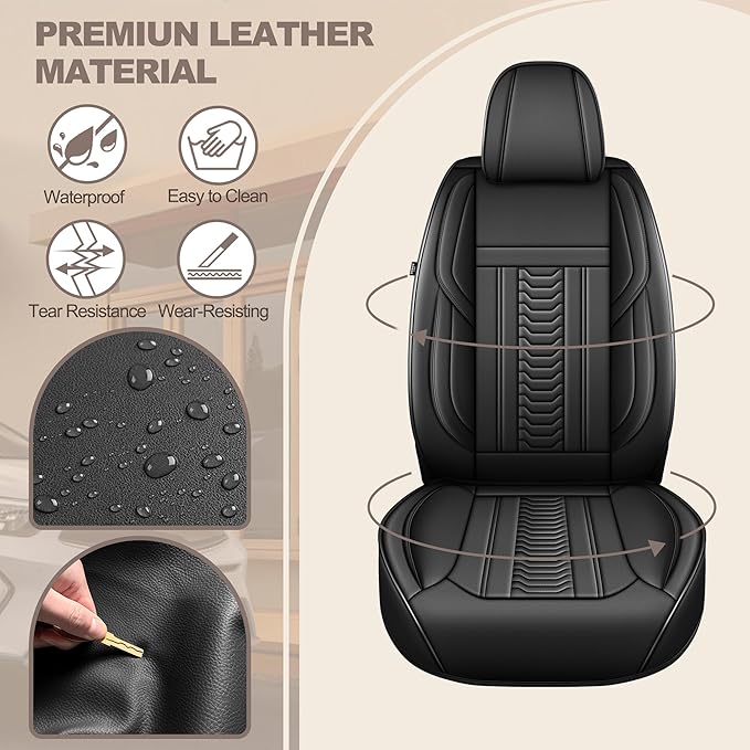 TTX LIGHTING for Mazda CX-5 2013-2026 Seat Covers: Waterproof Leather Seat Protector with Airbag Compatible (2 Front Seats,Black)