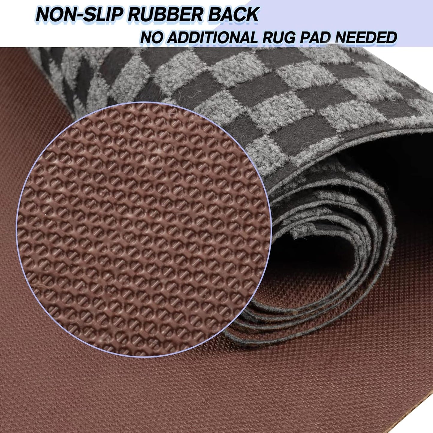Custom Size Backed Non-Slip Area Rugs Runner, Easy Clean, Waterproof Runner Rugs for Hallway Entryway, Kitchen, Laundry, 3FT x 4FT, Gray Checkered