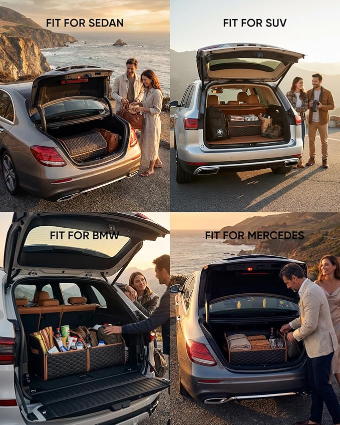 Owleys Foldable Trunk Organizer for Car Storage - Collapsible Auto Trunk Organizer With Lid - Trunk Organization (21.6 inch, Hexy)