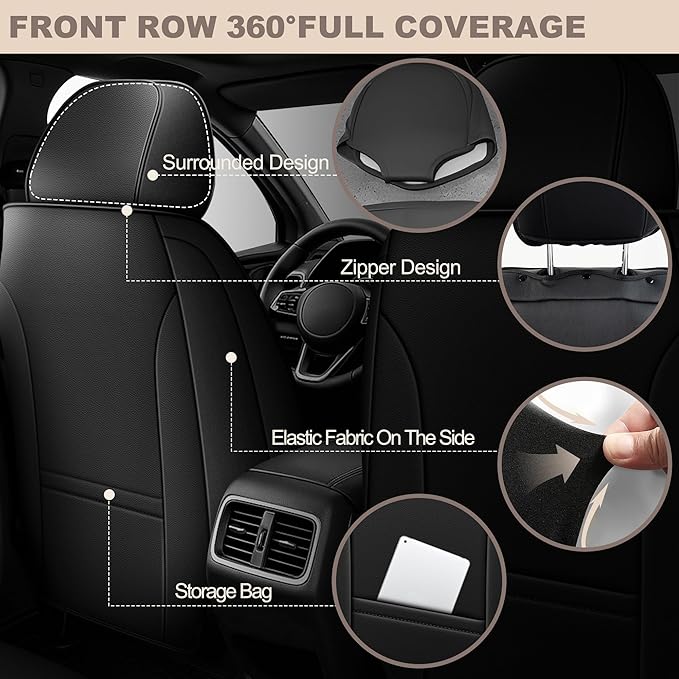 TTX LIGHTING for Subaru Outback 2007-2026 Seat Covers: Waterproof Leather Seat Protector with Airbag Compatible (2 Front Seats,Black)