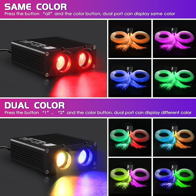 ATOKEE 32W Dual Color Starlight Headliner Kit, Sound Activated Fiber Optic Star Roof Lights with APP/Remote Control, 1000pcs 0.03in 13.1ft