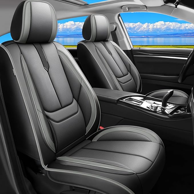 Fit Venza Car Seat Covers for Toyota Venza 2009-2024 2025 2026 -Upgraded Premium Waterproof & Breathable Leather,Airbag Compatible,All-Weather Seat Cushion Protector,2 Front/Black-Grey