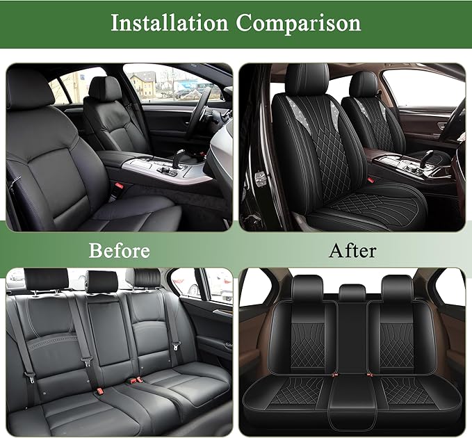 Car Seat Covers for Honda Accord 2003-2017: Breathable Perforated Leather Seat Cover (Full Set, Black)
