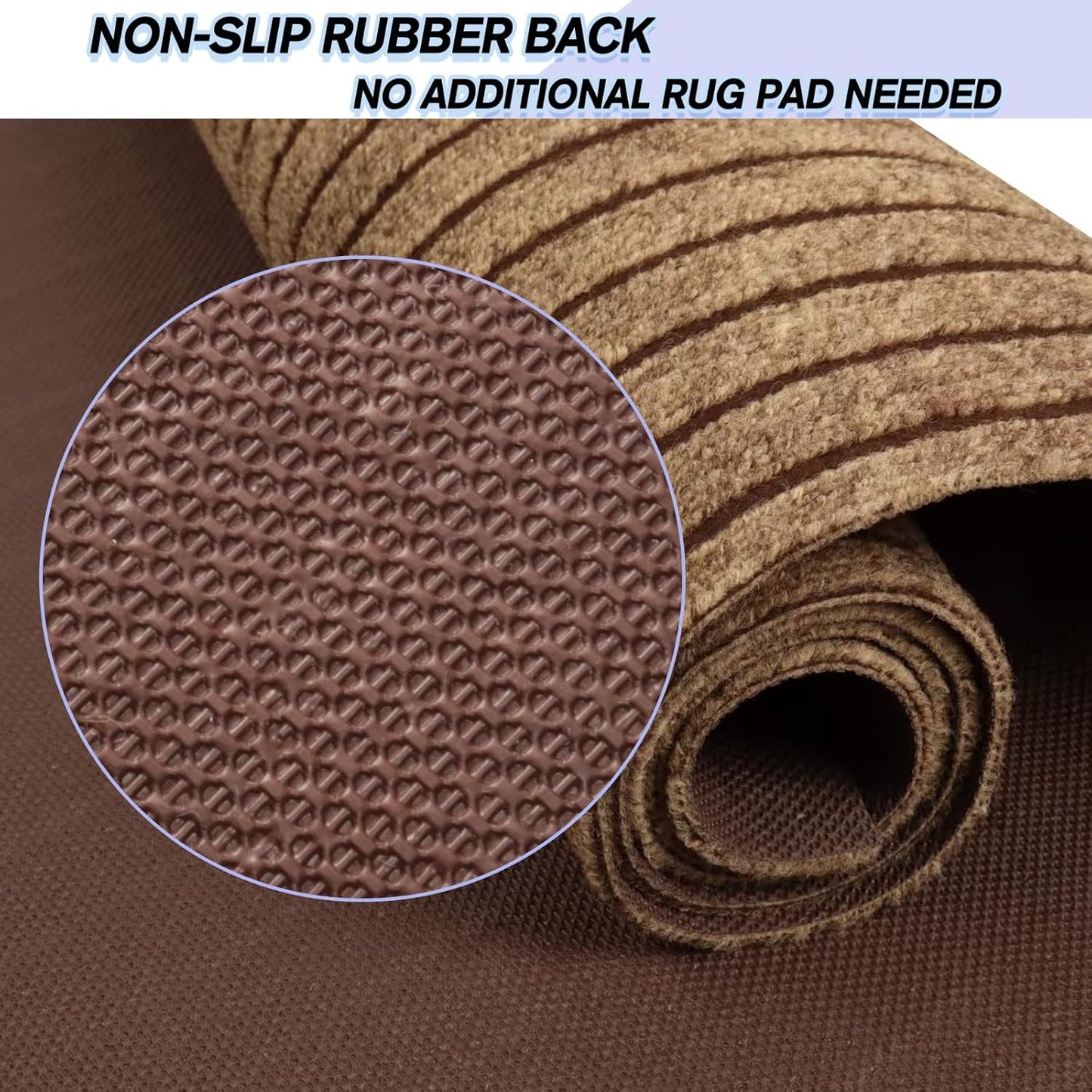 Custom Size Backed Non-Slip Area Rugs Runner, Easy Clean, Waterproof Runner Rugs for Hallway Entryway, Kitchen, Laundry, 2FT x 45FT, Brown Stripe