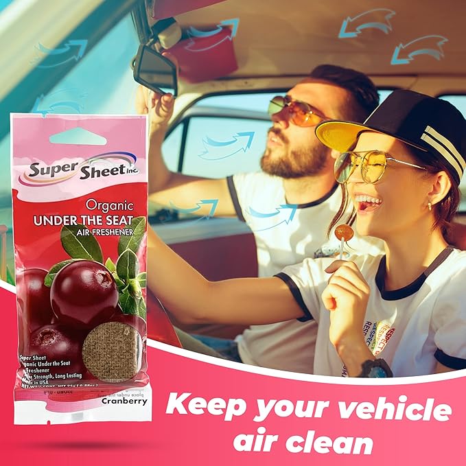 Super Sheet, Organic Under the Seat Car Air Freshener, Long Lasting Fragrance, Cranberry Scent