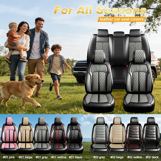 Fit CX-5 Car Seat Covers for Select Mazda CX5 2013-2024 2025 2026 - Premium Full Coverage Leather, Airbag Compatible, Waterproof & All Weather Seat Protector, Full Set, Black+Gray