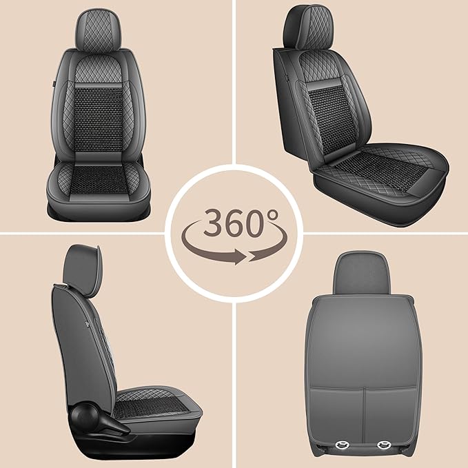 TTX LIGHTING for Acura TSX 2009-2014 Car Seat Covers, Breathable Ice Silk & Leather Seat Protector, Cool & Anti-Sweat for Long Driving, Airbag Compatible, 2 Front Seats (Black&Gray)