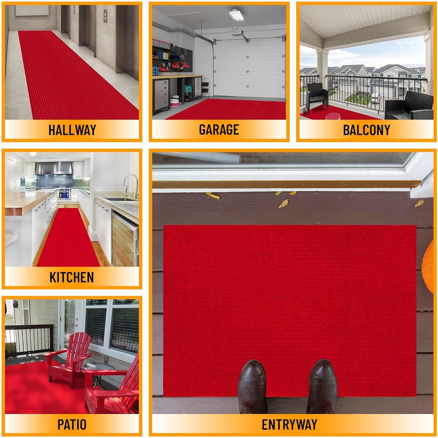 Ottomanson 2' x 29' Hallway Runner with Scraper Pile - Extra Durable Non-Slip Rug Mat for Indoor & Outdoor Use - Ideal for Kitchen, Entryway, Patio & Garage - High-Traffic Carpet, Red