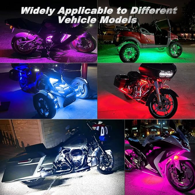 12PCS Motorcycle RGB LED Light Kit with Brake Turn Signal, Underglow Lights with APP/RF Remote,Neon Accent Light MultiColor Dual Zone Waterproof 12V for Sport Bike, Cruiser, Street&Off-Road Motorcycle