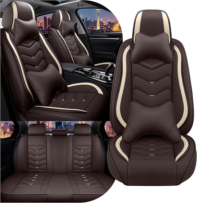 CTDS Car Seat Covers for Chevy Malibu 2000-2026, Stylish Sport Seat Cover, Premium Nappa Leather Car Seat Cover. Automobile Seat Covers Sets.(Luxury 5 Seats/Coffee Color)