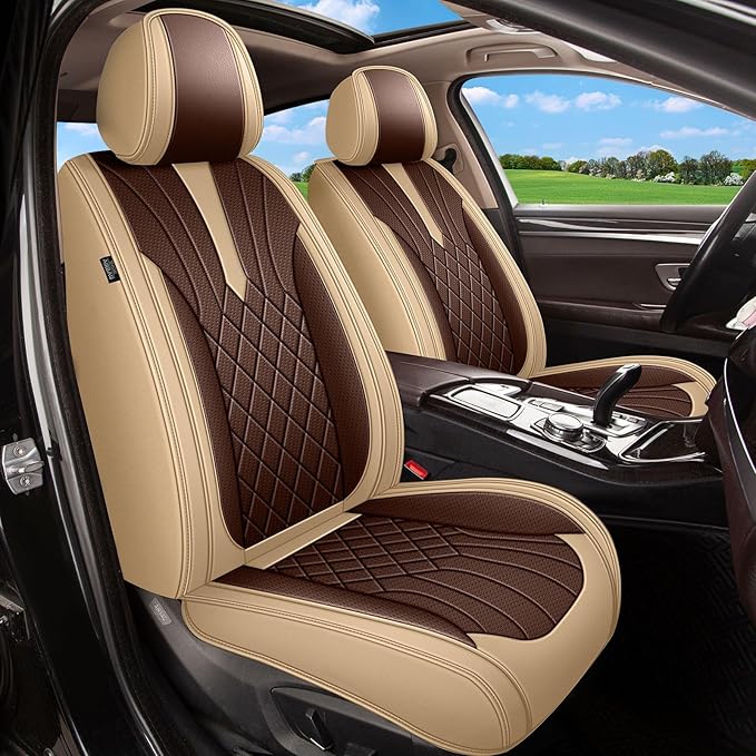 Breathable Car Seat Covers for Lexus NX 250/NX 350/NX 350h/NX 450h 2026 2025 2024 2023 2022, Perforated Leather Full Set 5 Seats, for Lexus NX 250/NX 350/NX 350h/NX 450h Accessories (Beige&Brown)