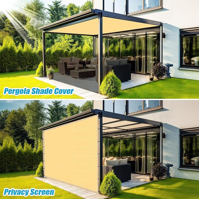 Amagenix 90% Shade Fabric 11'X 13' Sand Sun Shade Cloth with Grommets for Pergola Replacement Shade Cover Canopy, Heavy Duty, Cable Zip Ties Included (We Customized)