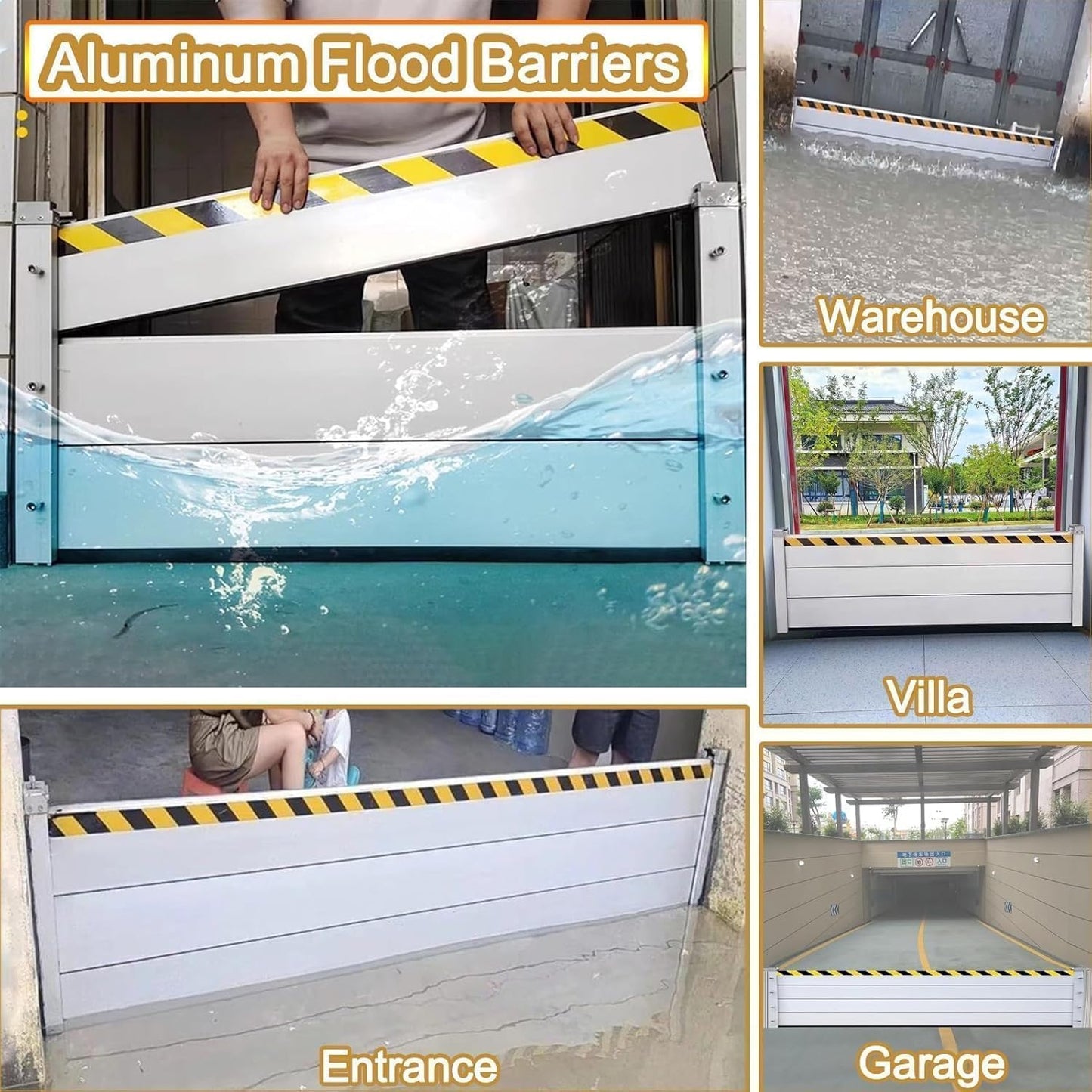 Reusable Heavy Duty Aluminum Flood Barriers for Home Exterior, Flood Protection Barriers Water Barrier Door Quick Detachable Garage Doors Detachable Mobile Rain Water Baffle ( H 39.4 inch L 19.5FT)