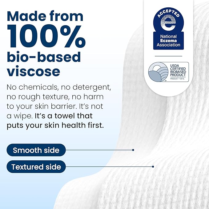 Clean Skin Club Clean Towels XL®, Travel Pack 100% USDA Biobased Disposable Face Towel, Eczema Association Accepted,Dry Wipes, TSA-Approved Travel Essential, 1 Pack, 10 ct Total