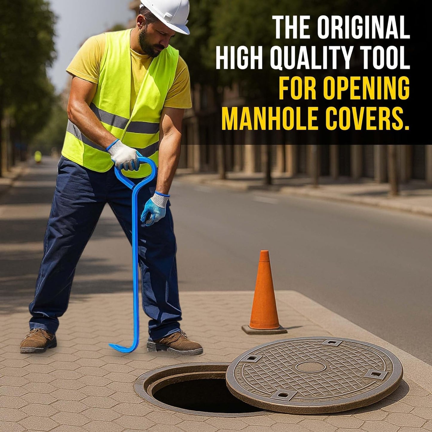 T&T Tools 36-Inch Manhole Hook - Heavy Duty Single Hook for Lifting Manhole Covers, Storm Drains, Septic Tank Risers - Rigid Hex Alloy Steel Tool for Lifting, Pulling, and Removing Covers - 6 Pack