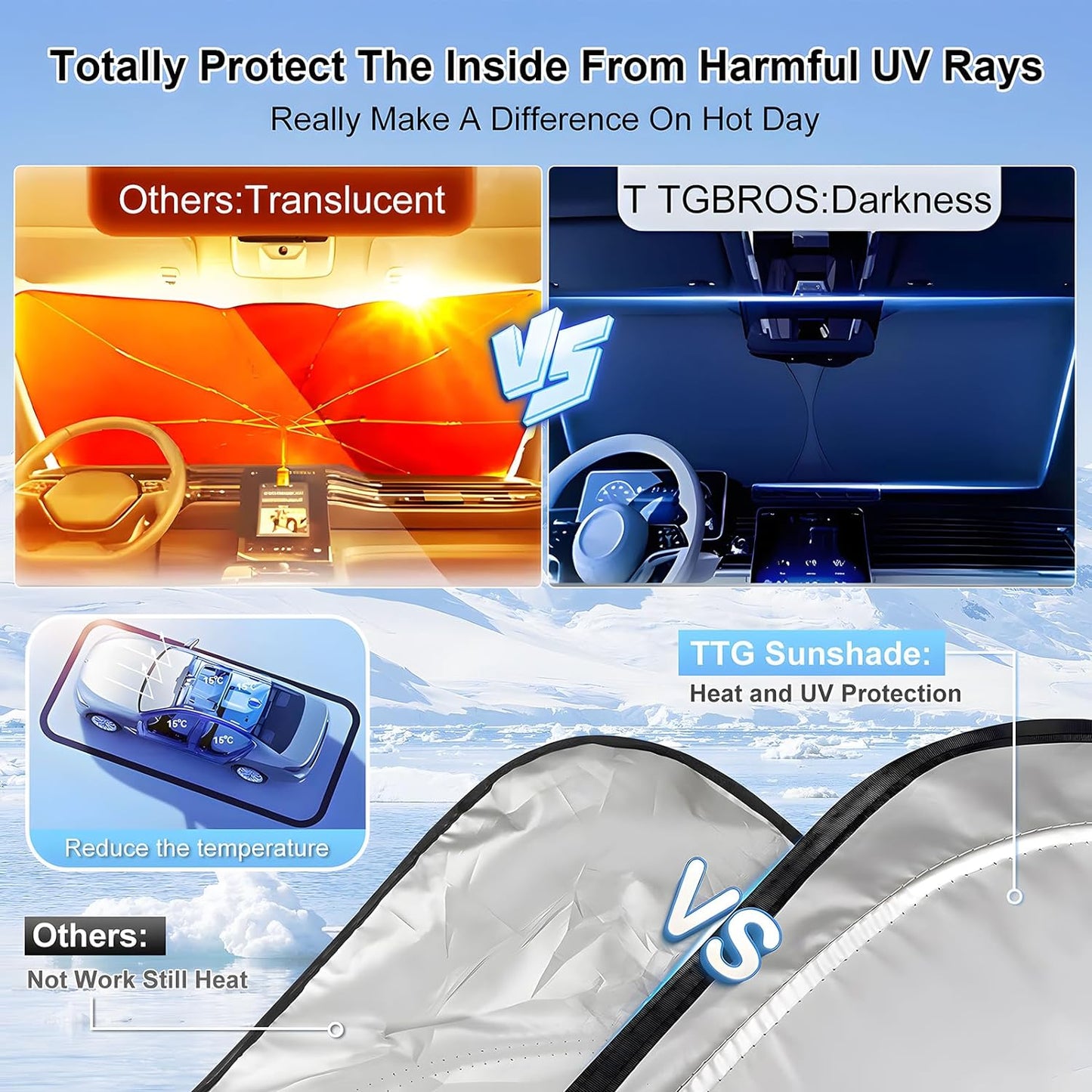 T TGBROS Windshield Sun Shade for Ford Maverick 2022-2025 Front Window Sun Shade Foldable Sun Shield Sun Visor Cover Block Heat and Sun Protection Reflective Polyester