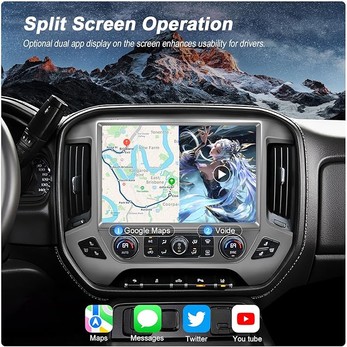 13.1" QLED Car Radio Stereo Upgrade for Chevy Silverado & GMC Sierra 2014-2018, 8-Core Head Unit 4GB+64GB with CarPlay/Android Auto, 2K Touch Screen and 1080P Backup Camera (4+64 Silver)