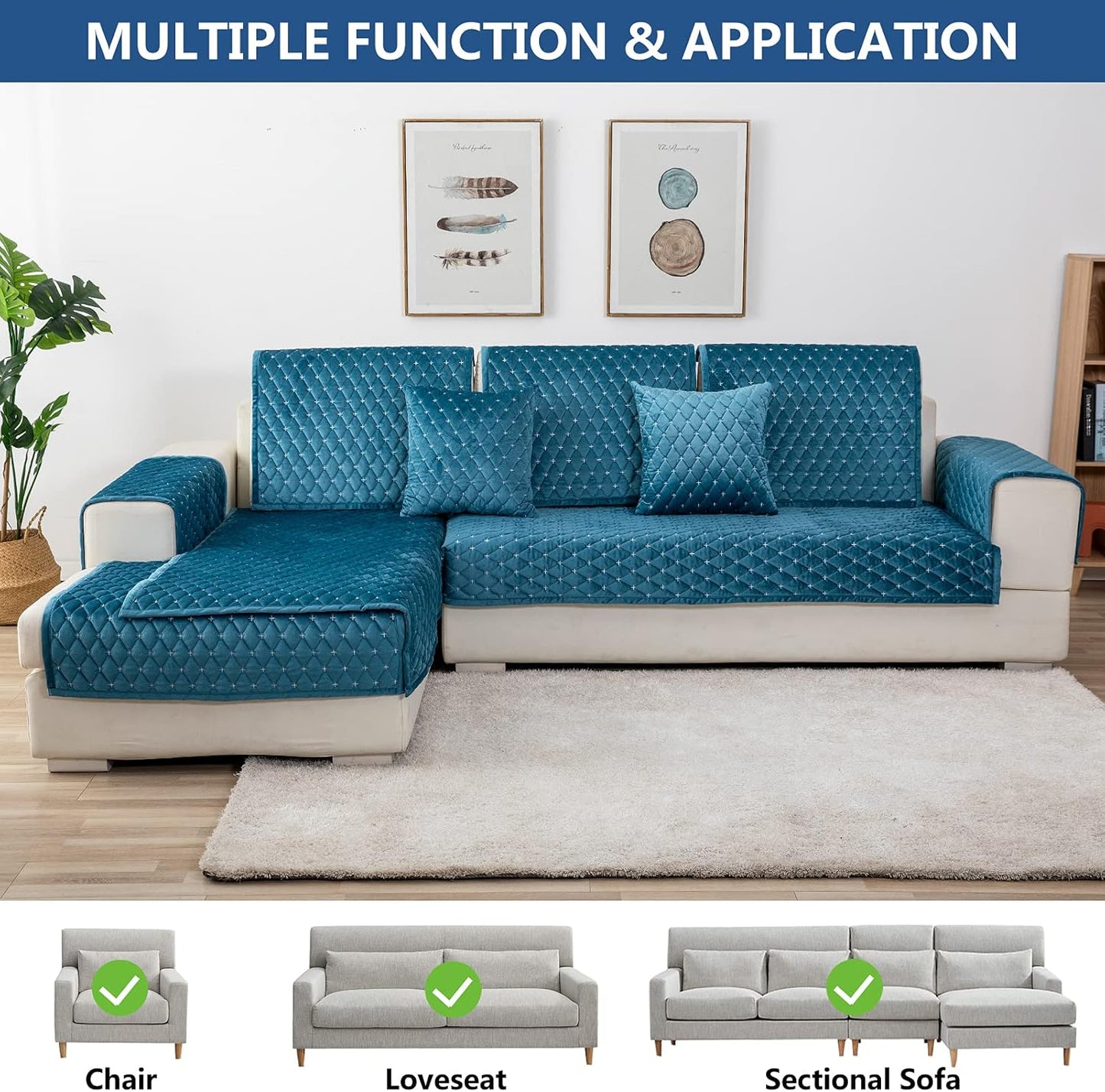 Eismodra Throw Pillows,Couch Cover,Sofa Cover,Sectional Couch Covers for 3 Cushion Couch,Sofa Slipcovers for Dogs Cats Pet Loveseat Recliner Leather L Shaped,Blue 18 x 18 Inches (Only 1 Piece)