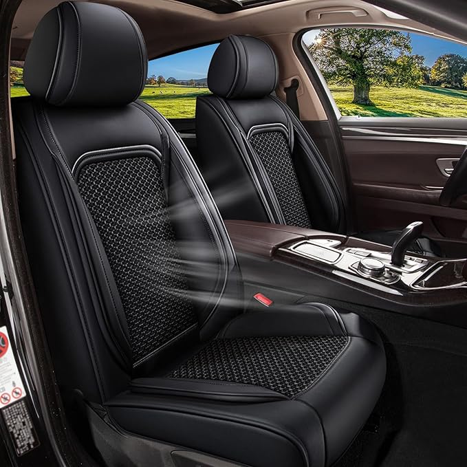 Car Seat Covers Front Seats for Toyota Prius 2003-2015 - Cooling Ice Silk Leather Seat Covers - Ventilated 2 Seats Vehicle Seat Cushion Protector Automotive Accessories (Black)