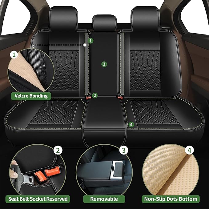 Bling Diamond Embroidered Seat Covers for Honda Civic 2003-2026, Full Set 5 Seats, Sparkle Rhinestone Breathable Perforated Faux Leather Car Seat Covers for Women (Black)