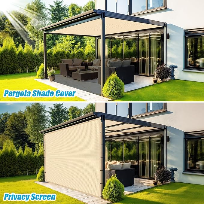 Amagenix 90% Pergola Shade Cover 13' X 13' Sun Shade Cloth with Grommets for Outdoor Garden Patio Porch, Commercial Grade 200 GSM - Cable Zip Ties Included (We Customized) GN108, Wheat