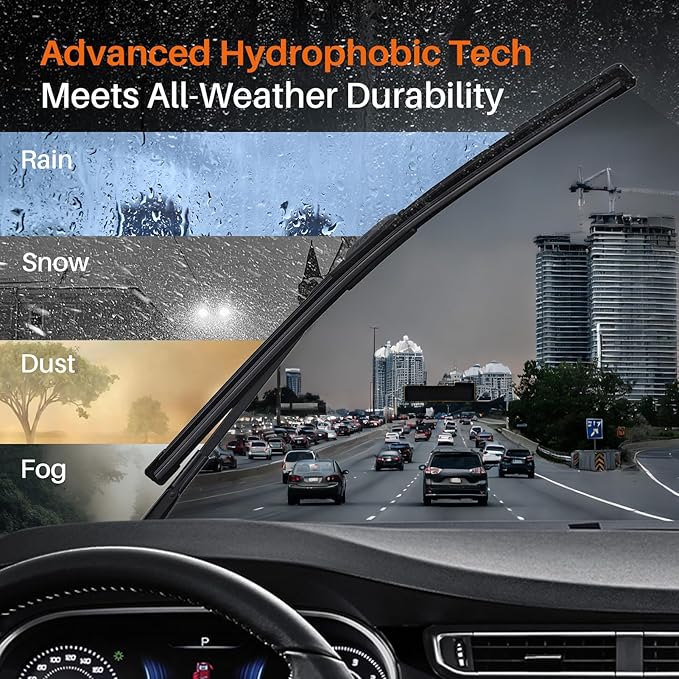 DOG TAIL Water Repellent Silicone Wiper Blades 24" 18" Set with Multiple Adapters and 2 Refills, Automotive Replacement Front Windshield Wiper Blades for My Car with Water Repellency Formula DropClear