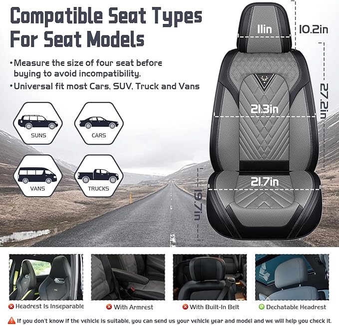 Truck Seat Covers for GMC Sierra 1500 2007-2026, Waterproof Premium Leather Full Coverage Car Seat Cover, Muscle Sport Style Auto Interior Seat Cover Sets (Full Set/Black Gray)