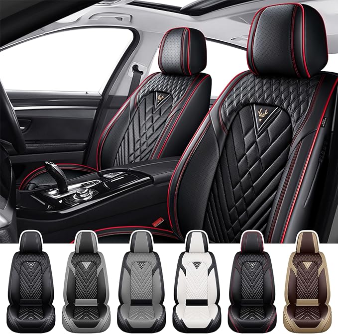 Truck Seat Covers for Ford Ranger 2019-2026, Waterproof Premium Leather Full Coverage Car Seat Cover, Muscle Sport Style Auto Interior Seat Cover Sets (Front Set/Black Red)