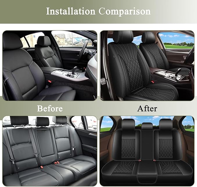 Full Set Car Seat Covers for Subaru Ascent 2019-2023 2024 2025: Breathable Perforated Leather Seat Cover (Black)