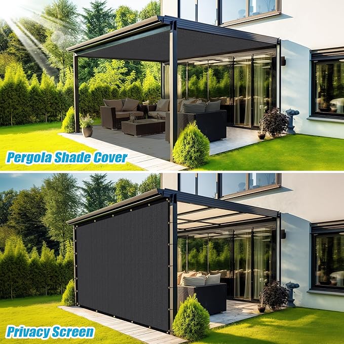 Amagenix 90% Pergola Shade Cover 9'X 17' Dark Gray Sun Shade Cloth with Grommets for Outdoor Garden Patio Porch-Commercial Grade 200 GSM-Cable Zip Ties Included (We Customized)