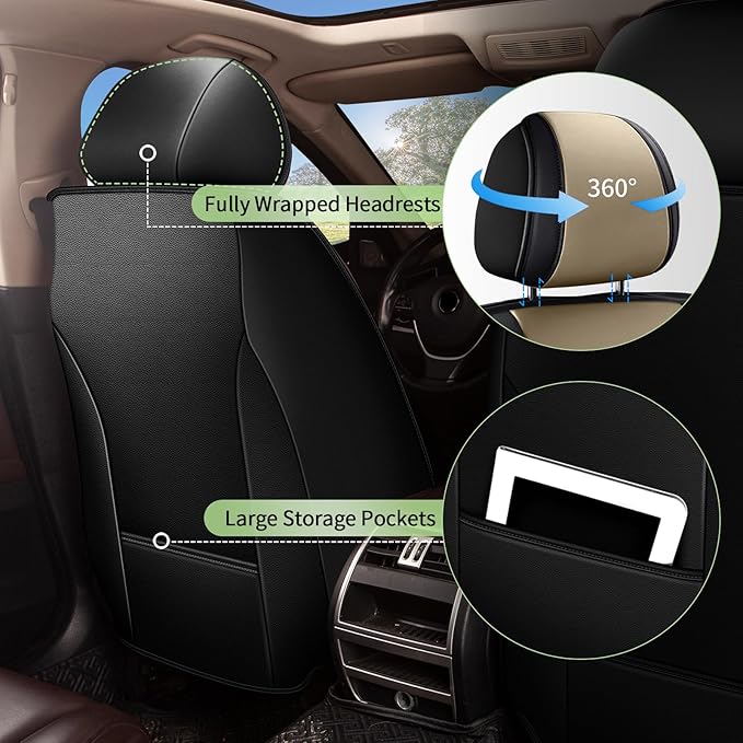 Car Seat Covers Full Set for Honda CR-V CRV 2015-2025 2026-5 Seats- Breathable Cool Ice Silk Leather Seat Covers - Vehicle Seat Cushion (Black&Beige)