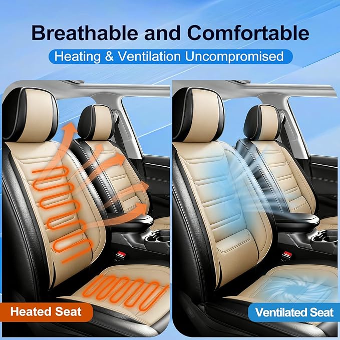 Fit Tahoe Car Seat Covers for Select Chevrolet/Chevy Tahoe 2000-2025 2026 - Full Coverage Leather, Waterproof & All Weather Seat Cushion Protector, Front Pair Black+Beige