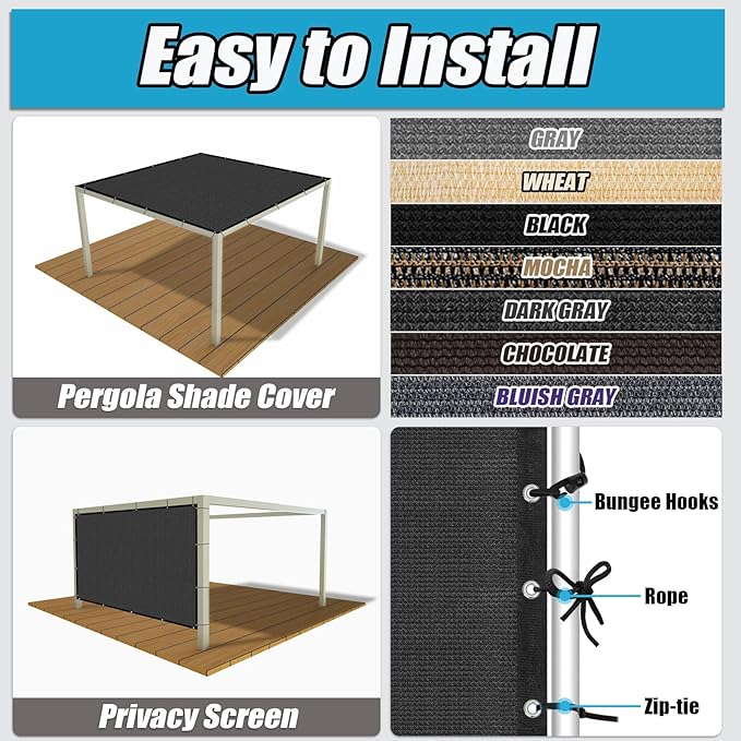 Amagenix 90% Sun Shade Cloth with Grommets, 10' x 12' Pergola Replacement Shade Cover Canopy Privacy Screen for Outdoor Patio Garden, Dark Gray (We Customized)