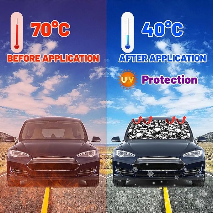 CHILL·TEK Funny Animal Car Windshield Sun Shade Umbrella, Funny Skulls Car Sun Shade Umbrella, Block UV Rays Heat Foldable Windshield Umbrella Sun Visor Protector - Keep Vehicle Cool for Cars SUV