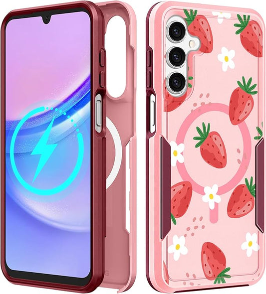 for Samsung Galaxy A14 5G Phone Case - Compatible with MagSafe Women Girls Cute Magnetic Protective Cover Girly Kawaii Strawberry Heavy Duty Shockproof Design for Samsung Galaxy A14 5G Cases