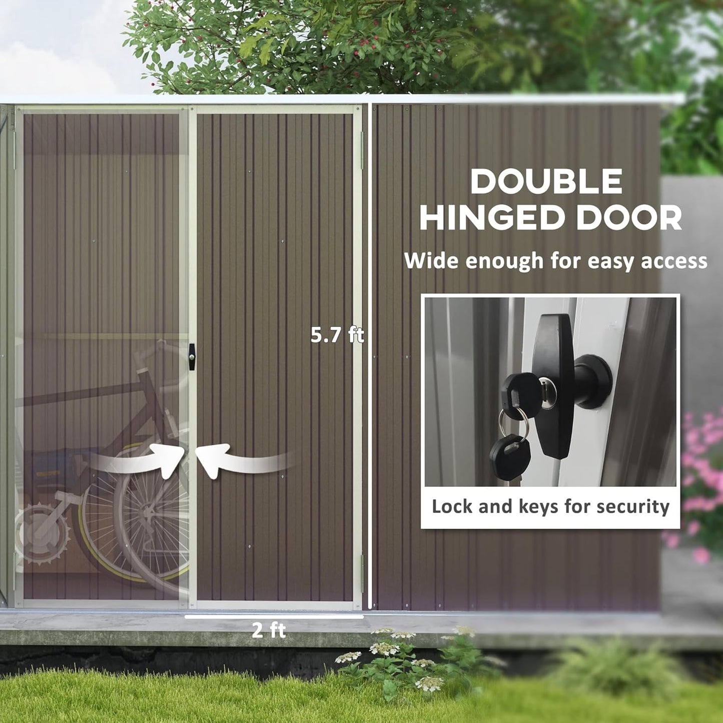 Outsunny 11' x 6' Outdoor Storage Shed, Galvanized Metal Utility Garden Tool House, 2 Vents and Lockable Door for Backyard, Bike, Patio, Garage, Lawn, Light Gray