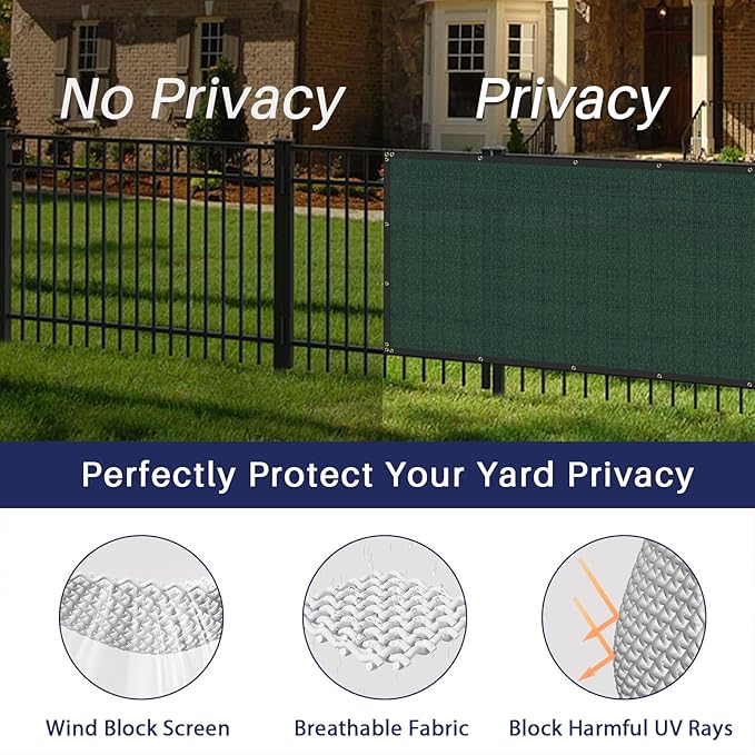 Windscreen4less Privacy Fence Screen Heavy Duty Windscreen Fencing Mesh Fabric Shade Net Cover for Outdoor Wall Garden Yard Pool Deck, 8'x279' Green
