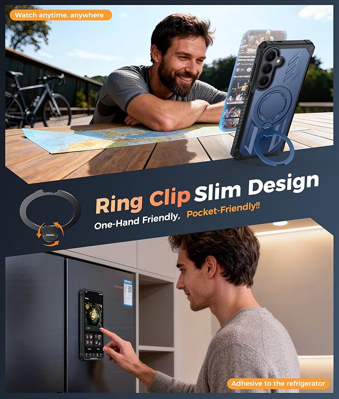 FNTCASE for Samsung Galaxy S26+Plus Case: with [Magnetic Ring Kickstand] [Screen Protector] [Compatible with MagSafe] [Military-Grade Drop Protection] Shockproof Grip Bumper TPU Sturdy Cases Blue